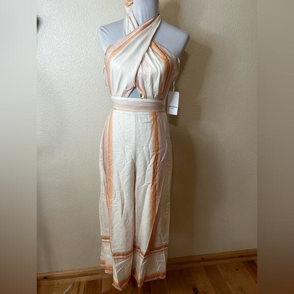 Amanda Uprichard Christie Striped Pastel Metallic Cut Out Jumpsuit NEW SMALL